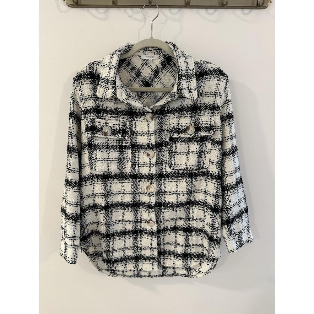 Veveret Plaid Tweed Button Down Shacket Jacket Women's Small Black And White